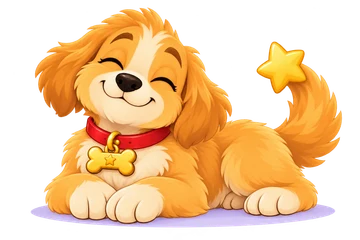 Sparky resting peacefully, with golden fur and his red collar.