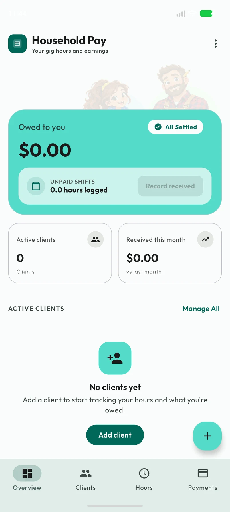 Staff GIG overview with what you are owed, people metrics and Maya and Jack in the soft background.
